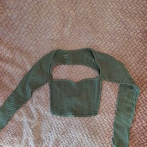 Urban Outfitters Green Long Sleeve Cut Out Crop Top